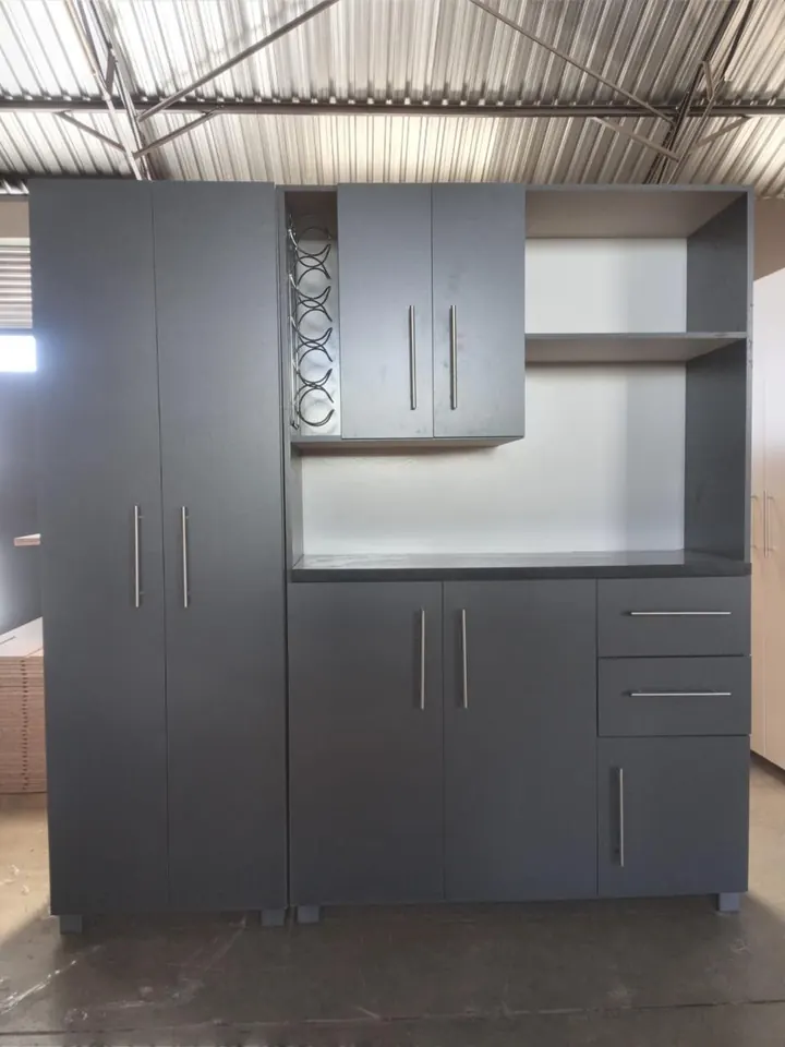 Charcoal freestanding kitchen unit with wine rack