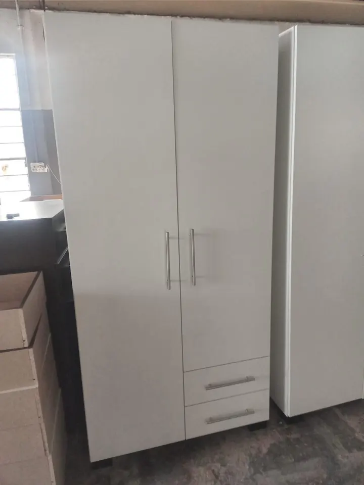 White double-door wardrobe with drawers